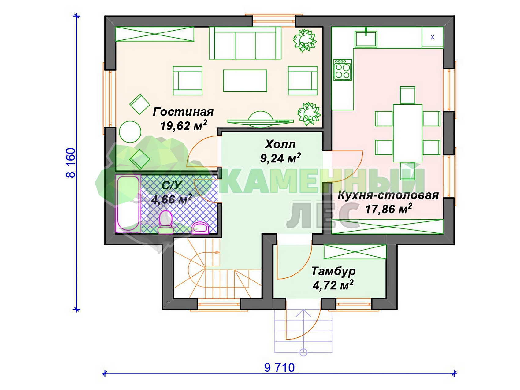 Проект 8 x 10 дома из арболита 8 на 10 м