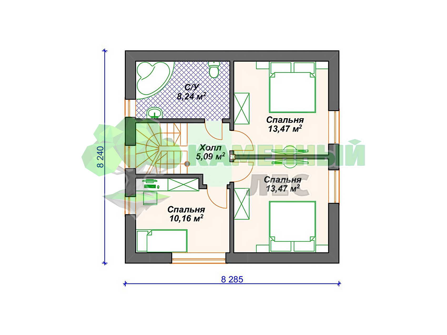 Проект 8 x 12 дома из арболита 120 м² с гаражом и 3 спальнями