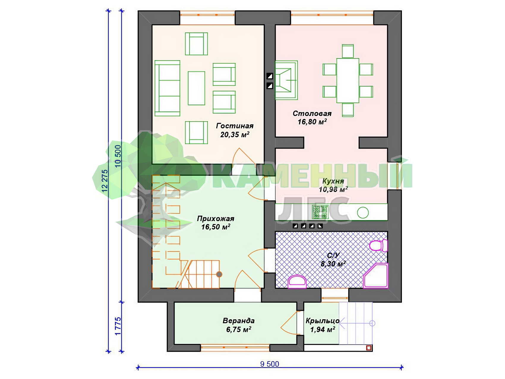 Проект 10 x 12 дома из арболита 9 на 10 м