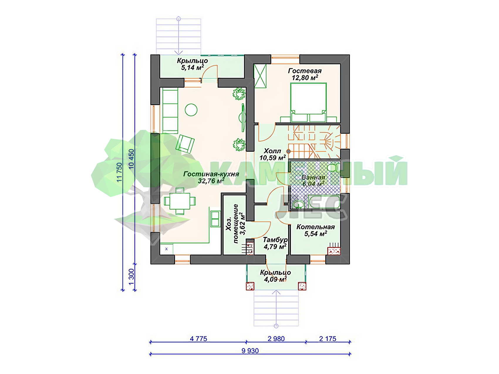 Проект 10 x 12 дома из арболита 160 м² с мансардой, 3 спальнями и балконом,